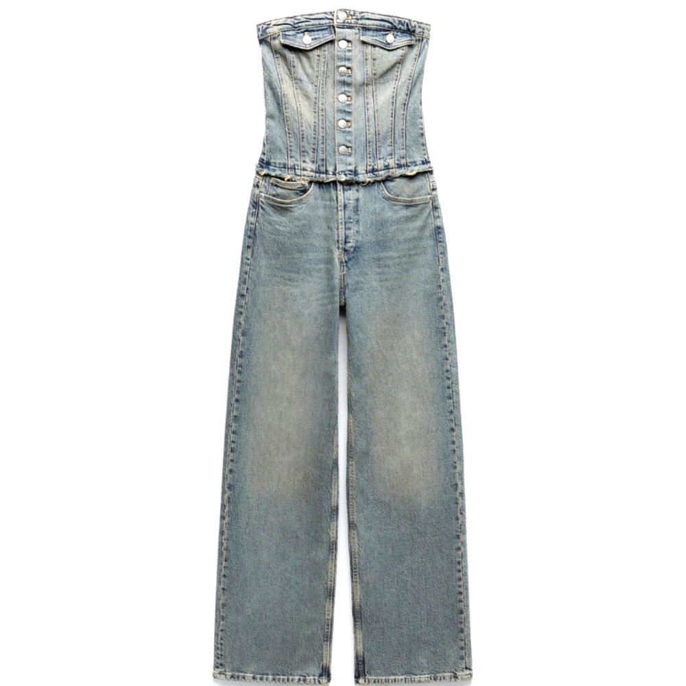 Zara women strapless denim jumpsuit NWT